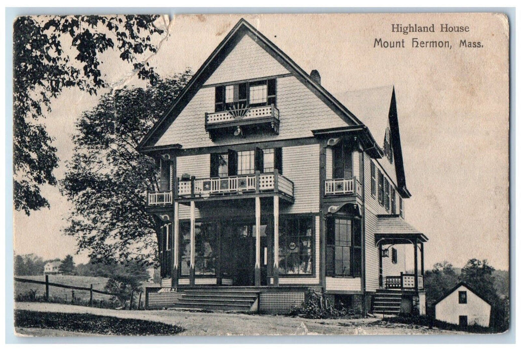 1911 View Of Highland House Mount Hermon Massachusetts MA Antique Postcard