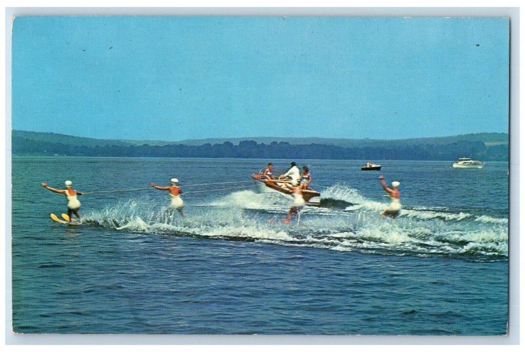 c1960 Water Sports Shores Surfing Speedboat Lake Chautauqua New York NY Postcard