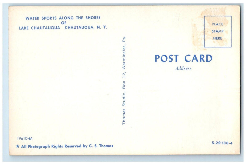 c1960 Water Sports Shores Surfing Speedboat Lake Chautauqua New York NY Postcard