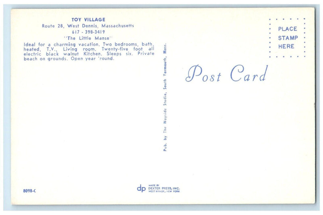 c1960's Toy Village Hotel The Little Manse West Dennis Massachusetts MA Postcard