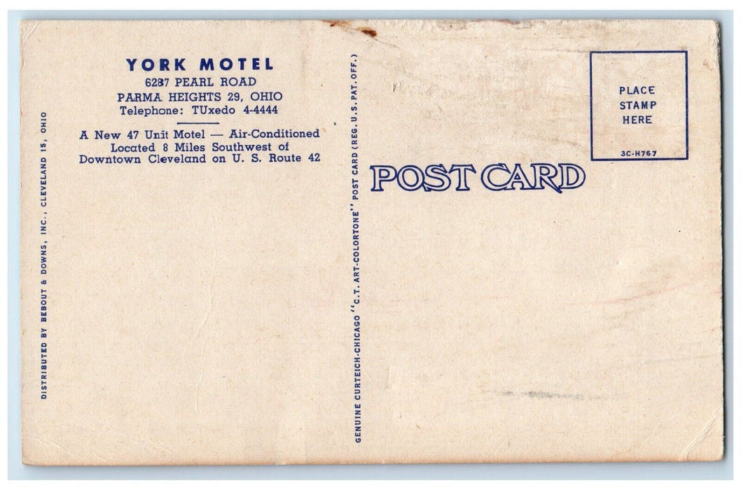 c1940 York Motel Parma Height Pearl Road Park Downtown Cleveland Ohio Postcard