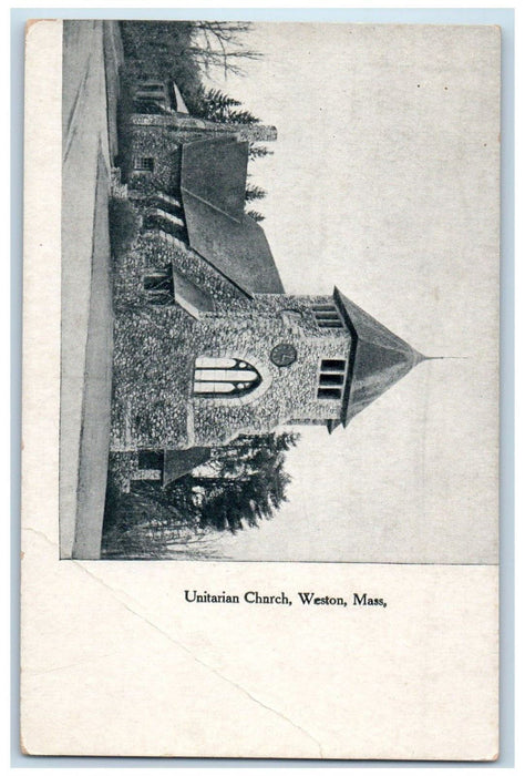 c1910's Unitarian Church Clock Street View Weston Massachusetts MA Postcard