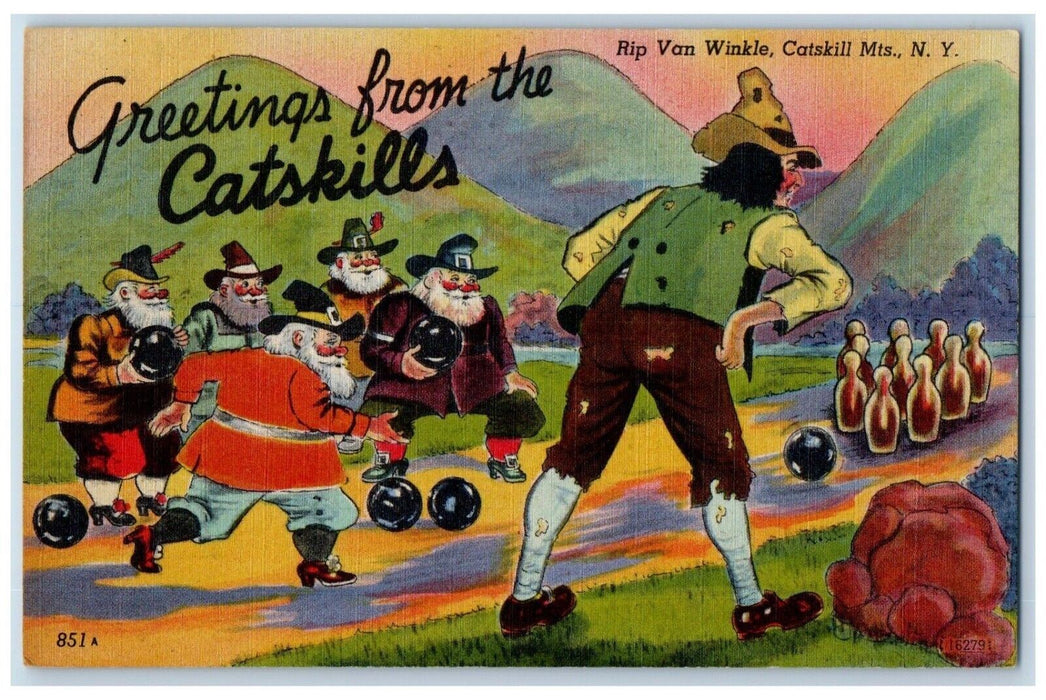 1940 Greetings From Catskills Rip Van Winkle Catskill Mountain New York Postcard