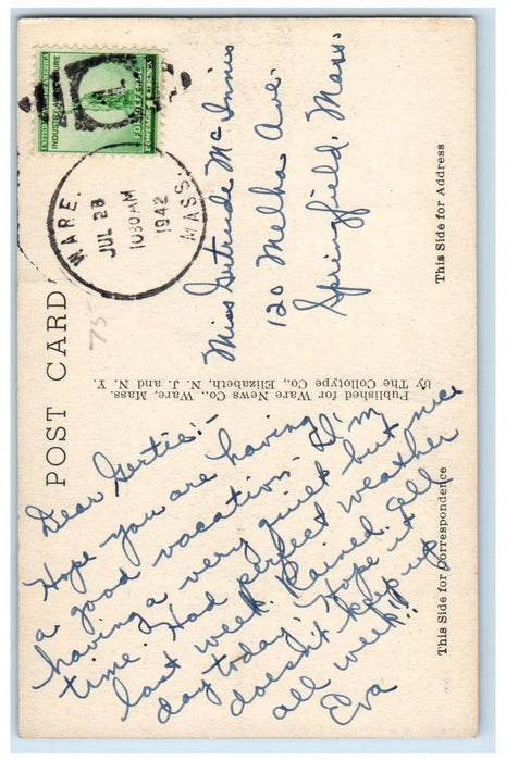 1942 Front View East Congregational Church Ware Massachusetts MA Postcard