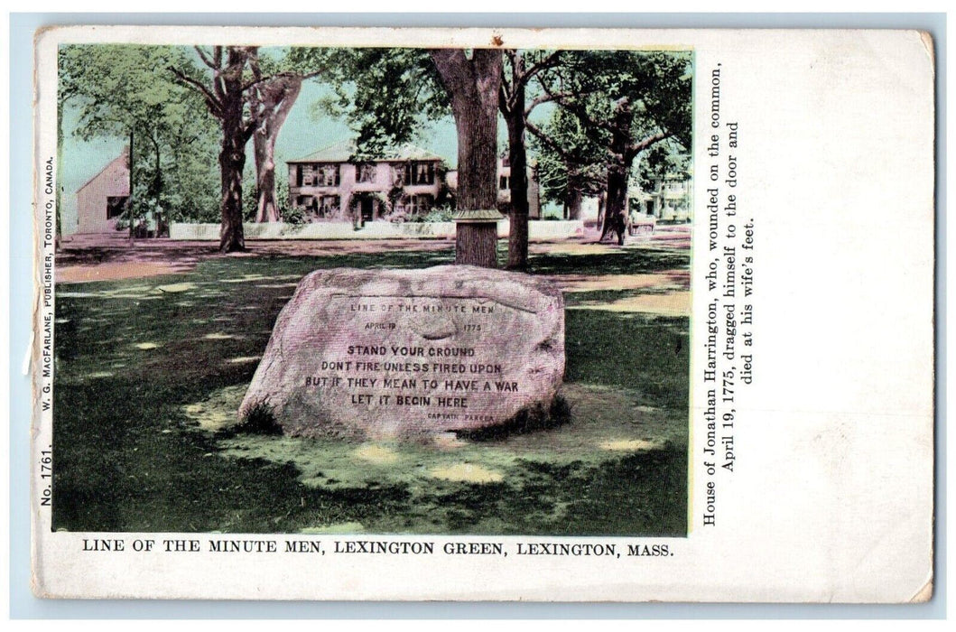 c1905 Line Minute Men Lexington Green Lexington Massachusetts Private Postcard