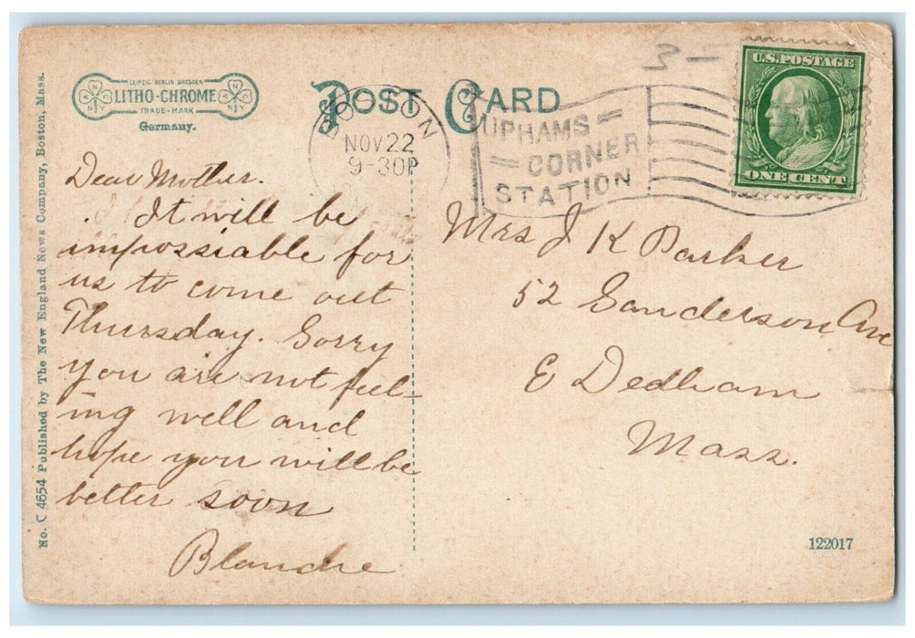 c1910's The Old Theodore Parker Church West Roxbury Massachusetts MA Postcard