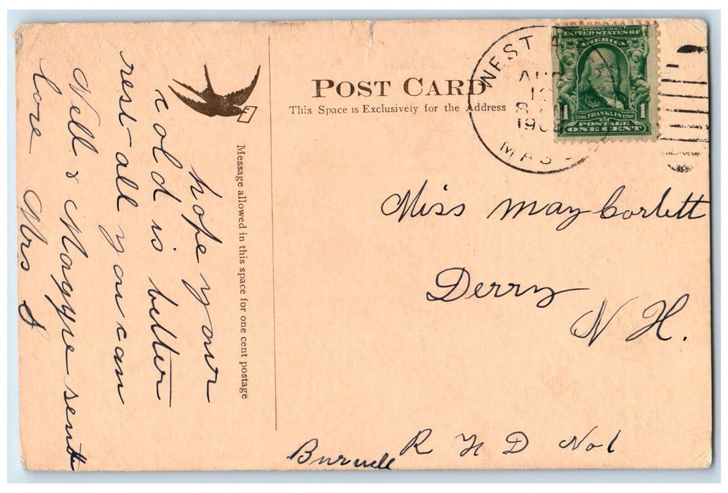 1908 Universalist Church West Acton Massachusetts MA Posted Antique Postcard