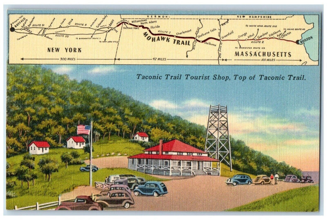 Taconic trail Tourist Shop, Top Of Taconic Trail Map Massachusetts MA Postcard