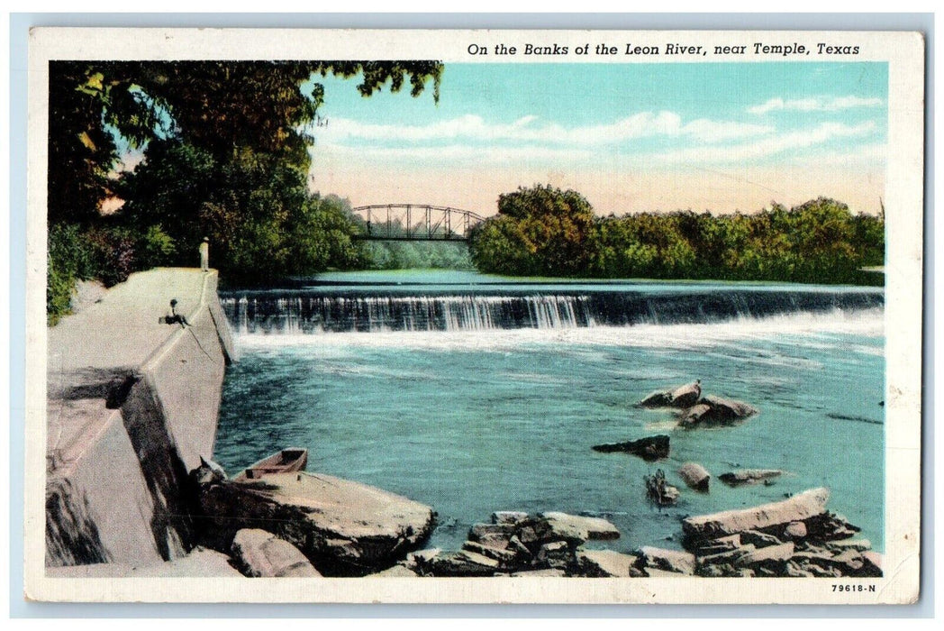 1944 Bank Leon River Bridge Near Temple Texas TX Antique Vintage Posted Postcard