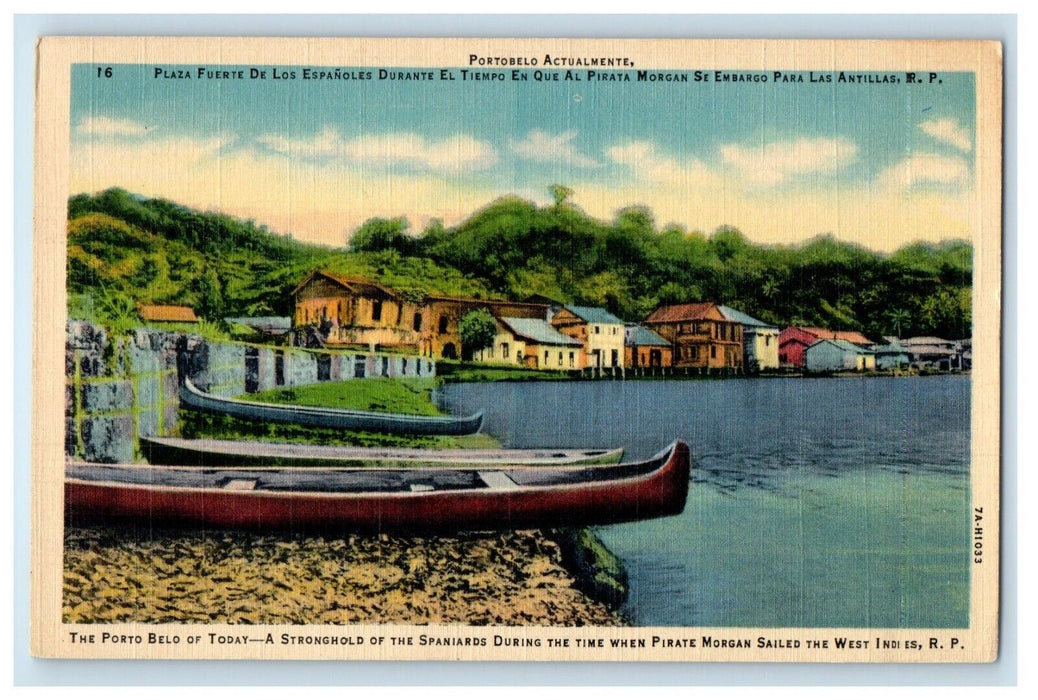 c1940's Plaza Fuerte Panama Tiempo  Pirate Morgan Boats Postcard