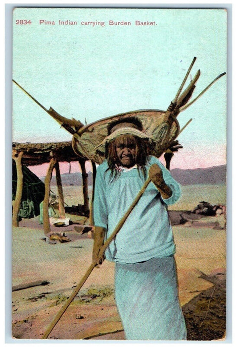 c1910 Pima Indian Carrying Burden Basket Race Hydraulic Works Ancestors Postcard