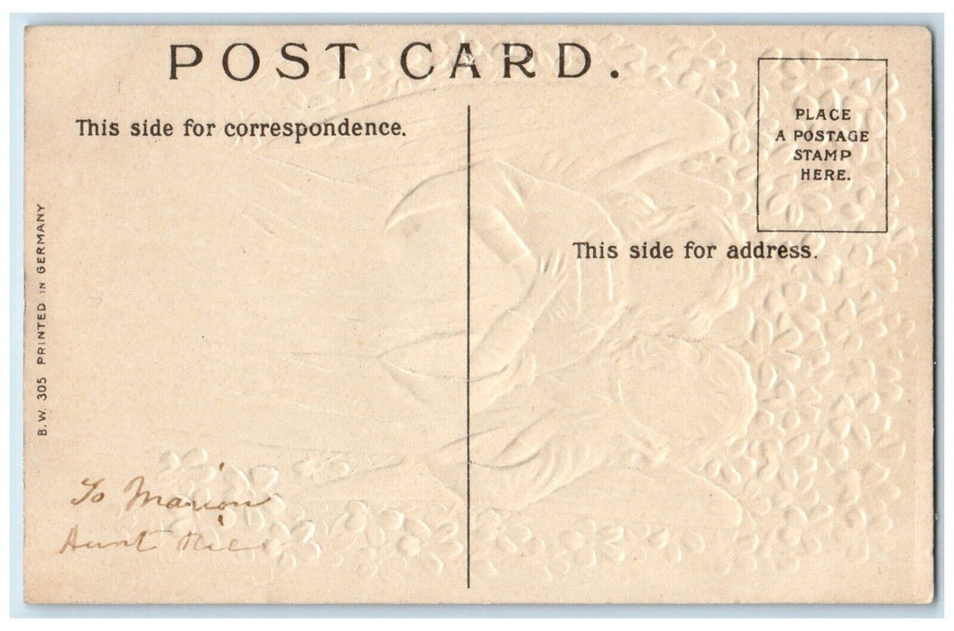 c1910's Easter Angels Praying Flowers Airbrushed Embossed Antique Postcard