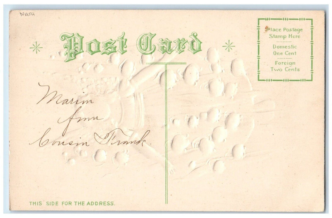 c1910's Happy Easter Angel White Flowers Nash Embossed Posted Antique Postcard