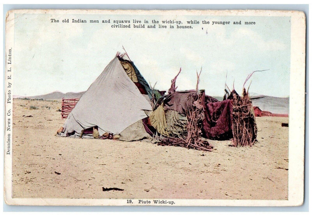 1908 Old Indian Men Squaws Live Wicki-Up Civilized Build Houses Vintage Postcard