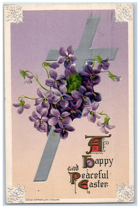 1911 Easter Holy Cross Flowers John Winsch Artist Signed Embossed Postcard