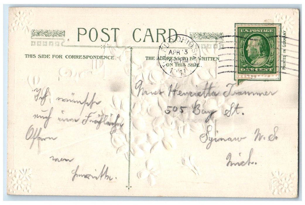 1911 Easter Holy Cross Flowers John Winsch Artist Signed Embossed Postcard