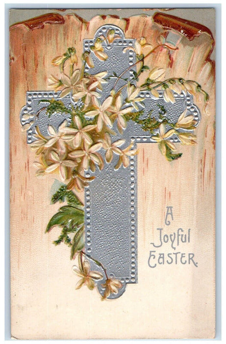 1909 Easter Holy Cross Silver Flowers Clapsaddle Embossed Antique Postcard