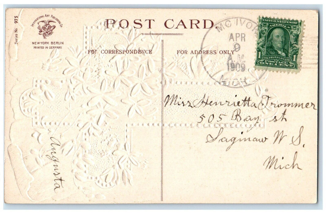 1909 Easter Holy Cross Silver Flowers Clapsaddle Embossed Antique Postcard
