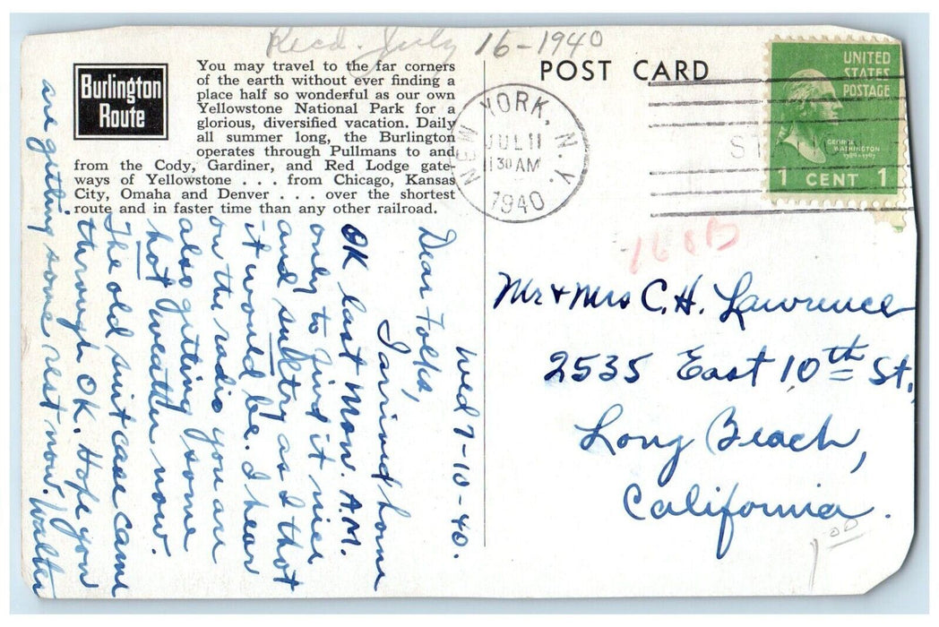 1940 Crow Indian Scouts General Custers Park New York Burlington Route Postcard