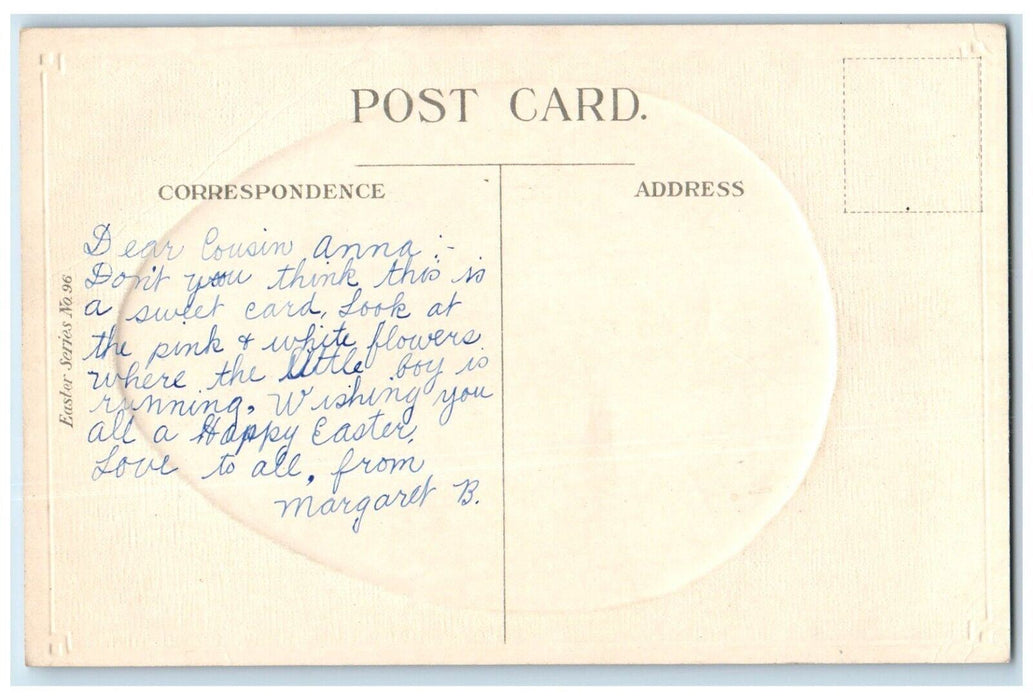 c1910's Easter Joys Boy Caching Butterfly Flowers Embossed Antique Postcard