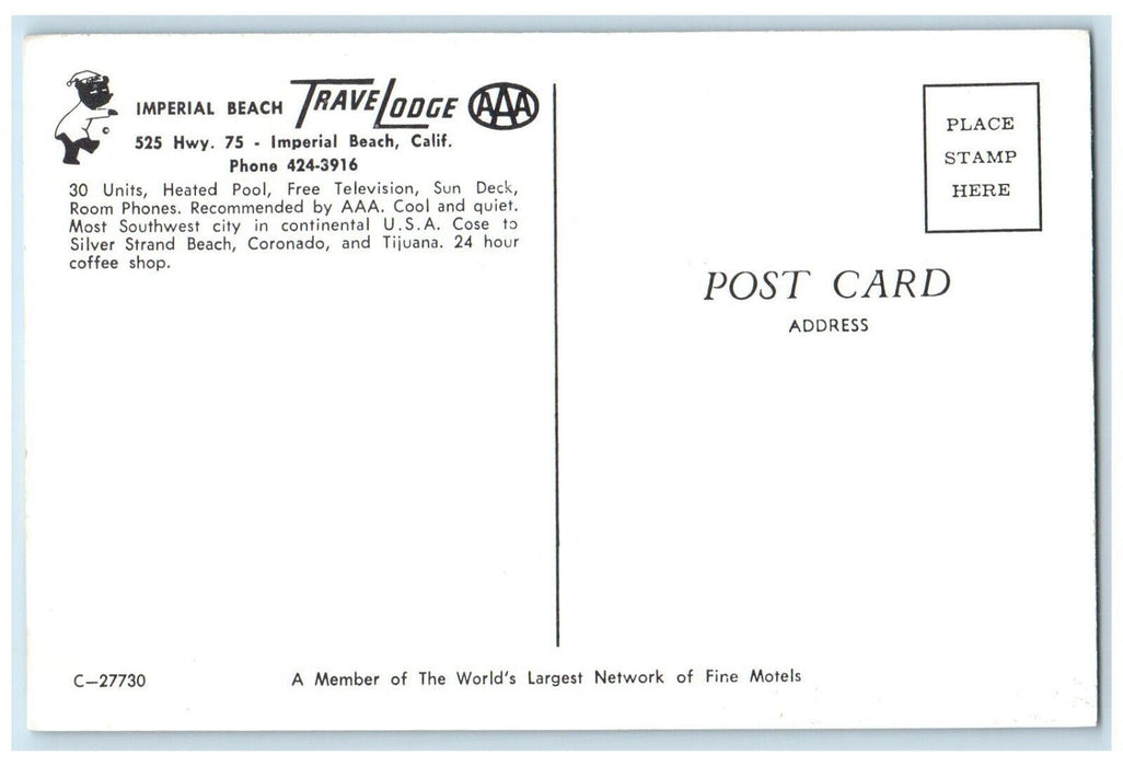 c1960 Exterior View Imperial Beach Travelodge Imperial Beach California Postcard