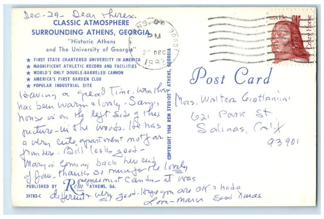 1982 Aerial View Classic Atmosphere Surrounding Athens Georgia Posted Postcard