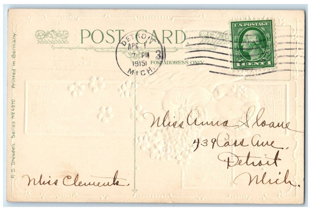 1951 Easter Gladness Holy Cross Angel Flowers Embossed Detroit MI Postcard