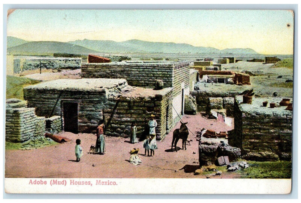 1908 Adobe Mud Houses Mexico Lamesa New Mexico Tarjeta Vintage Antique Postcard