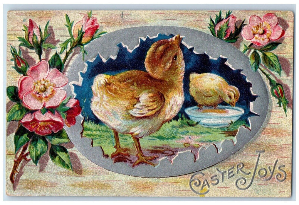 1911 Easter Chicks In Hatched Egg Flowers Embossed Nash St. Louis MO Postcard