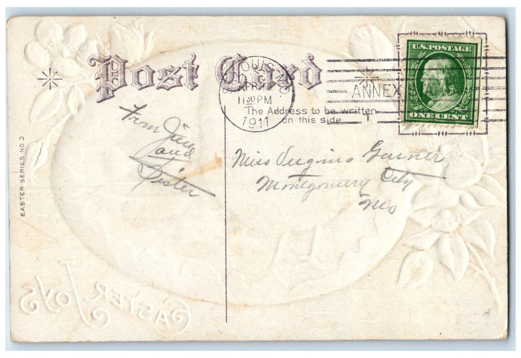 1911 Easter Chicks In Hatched Egg Flowers Embossed Nash St. Louis MO Postcard