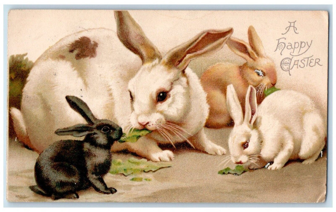 1903 Happy Easter Bunnies Rabbit Eating Leaf Rupert Vermont VT Antique Postcard