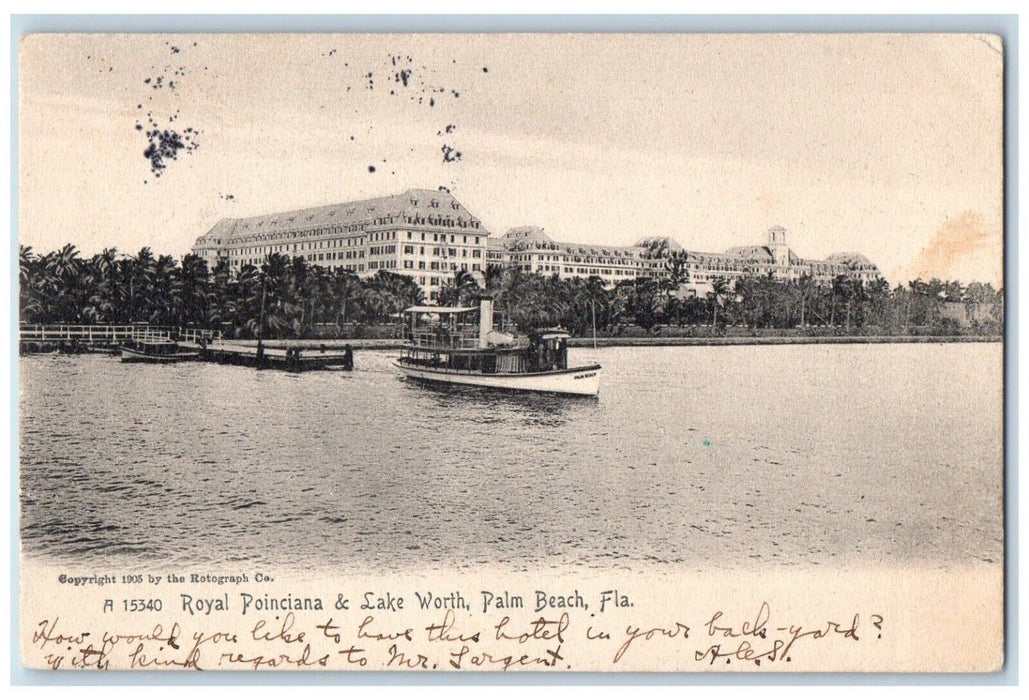 1901 Royal Poinciana Lake Worth Steamer Port Dock Palm Beach Florida FL Postcard