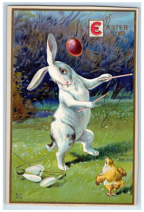 c1910's Easter Joys Anthropomorphic Rabbit Juggling Game Egg Chick Postcard