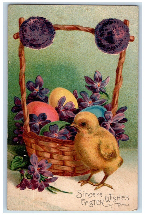 Easter Wishes Chick Egg And Flowers In Basket Zurich Ontario Canada Postcard