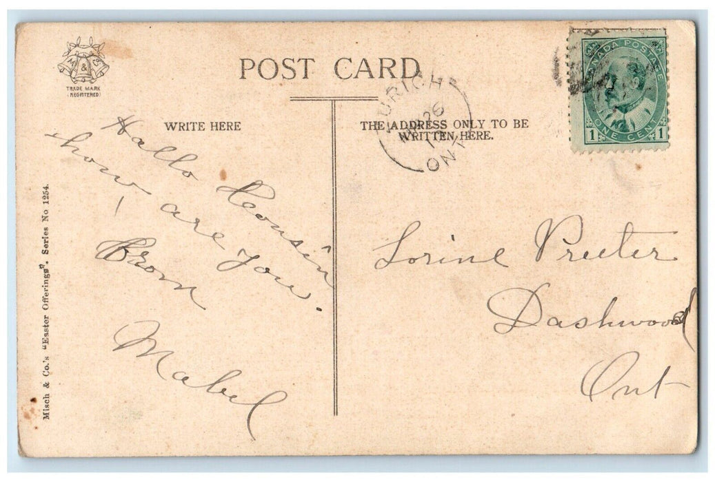 Easter Wishes Chick Egg And Flowers In Basket Zurich Ontario Canada Postcard