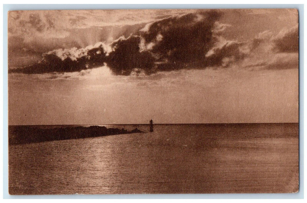 1922 Sunset At Port Mayaca St. Lucie Canal Lake Okeechobee Florida FL Postcard