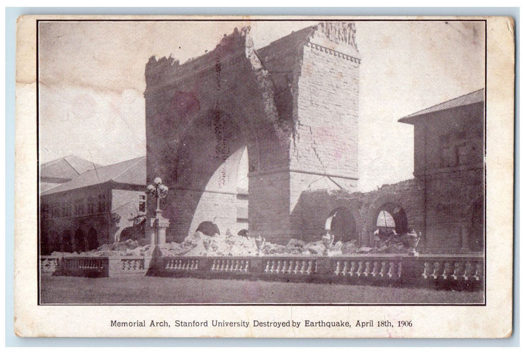 Memorial Arch Stanford University Destroyed By Earthquake 1906 CA Postcard