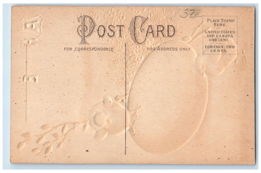 c1910's Happy Easter Chick On Top Of Egg Pipe Berry Embossed Antique Postcard