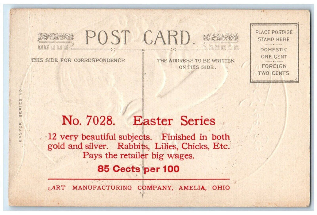 Easter Greetings Little Girl Rabbit Art Manufacturing Co. Amelia OH Postcard