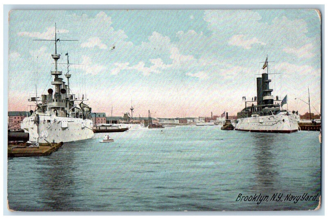 c1910 Navy Yard Steamer Battleship Wallabout Bay Brooklyn New York NY Postcard