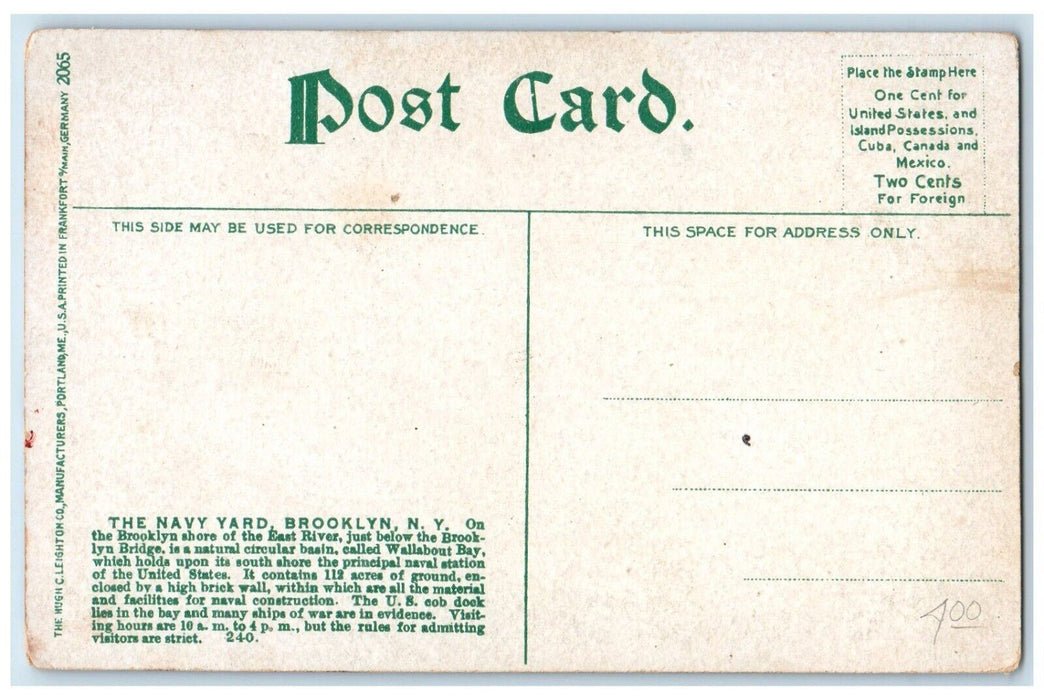 c1910 Navy Yard Steamer Battleship Wallabout Bay Brooklyn New York NY Postcard