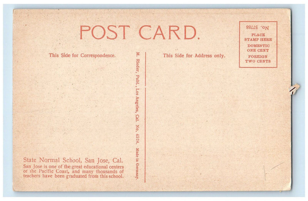 State Normal School Exterior Scene San Jose California CA Antique Postcard