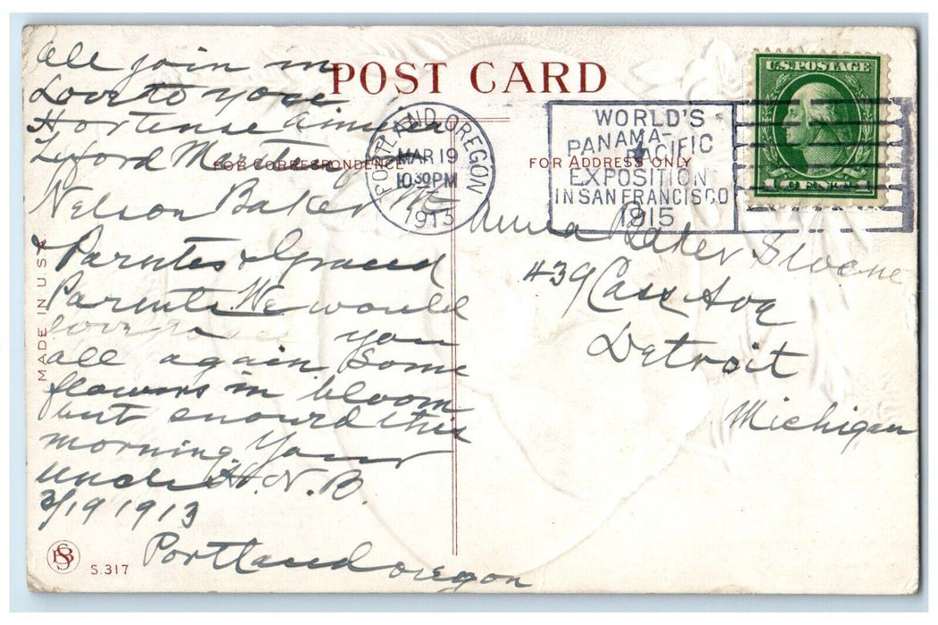 1913 Easter Giant Egg Chicks Butterfly Lily Flowers Portland Oregon OR Postcard