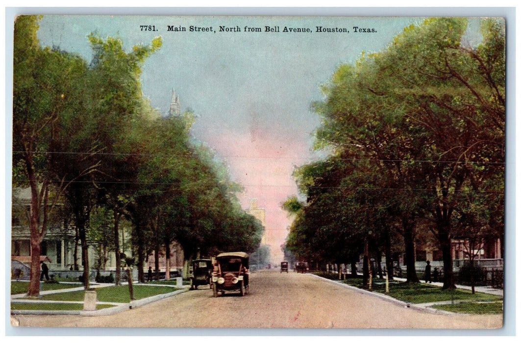 1913 Main Street North From Bell Avenue Tree-lined Houston Texas TX Postcard