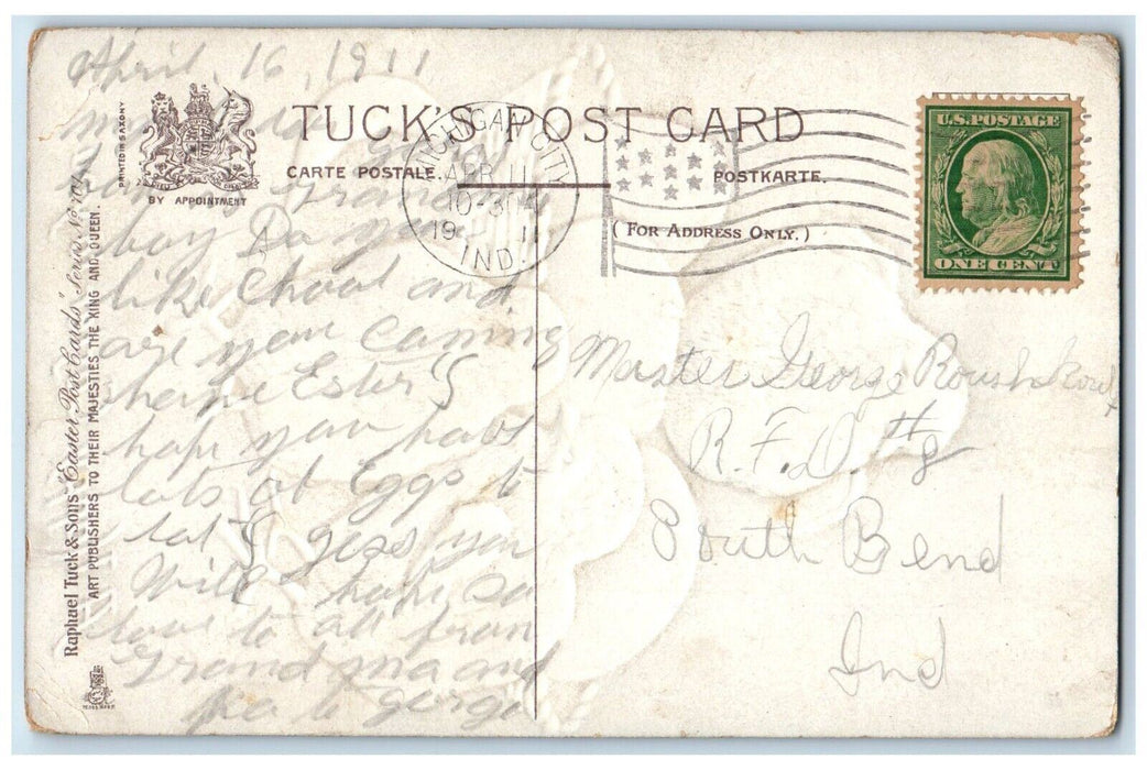 1911 Easter Eggs In Basket Chicks Tuck's Michigan City Indiana IN Postcard