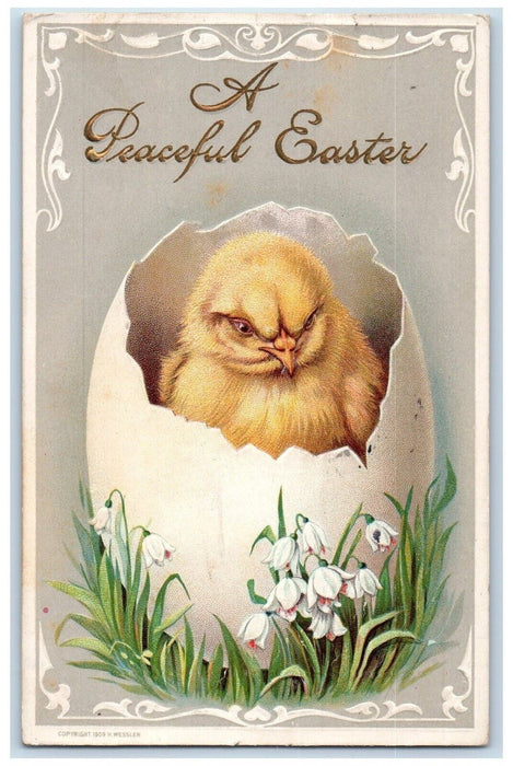 1910 Easter Hatched Egg Flowers Embossed Saginaw Michigan MI Antique Postcard