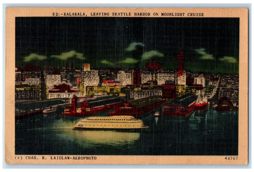 1948 Kalakala Leaving Seattle Harbor Moonlight Cruise Ship Bremerton WA Postcard