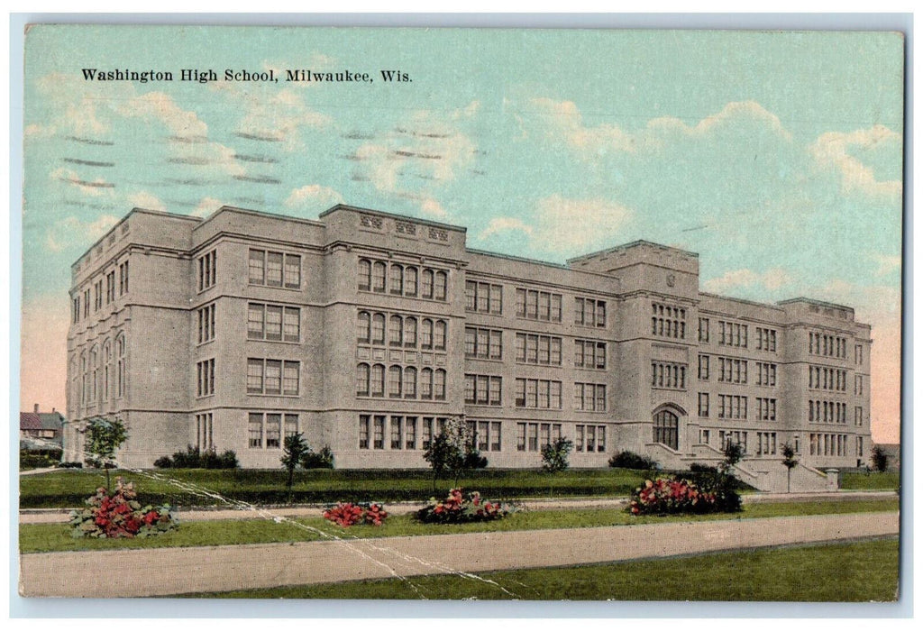 Washington High School Building Panoramic View Milwaukee Wisconsin WI Postcard