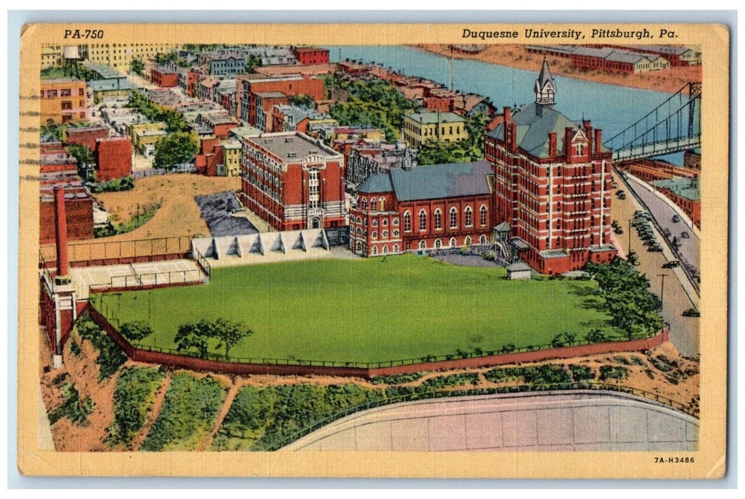 1949 Birds Eye View Duquesne University Pittsburgh Pennsylvania Vintage Postcard
