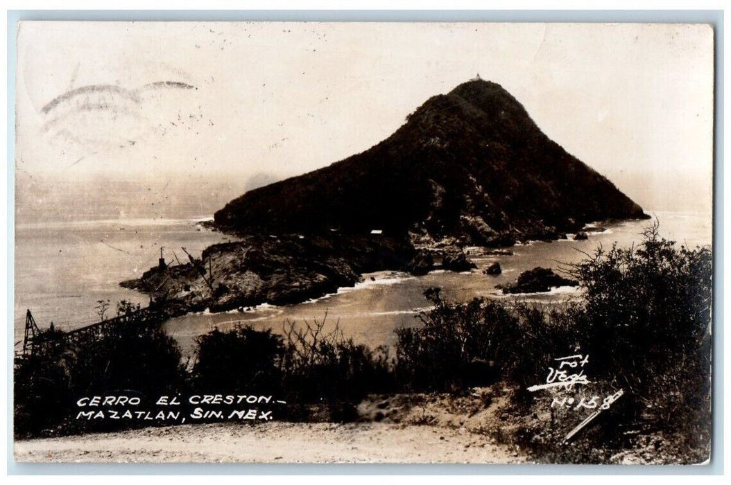 1937 Cerro El Creston Lighthouse View Mazatlan Mexico RPPC Photo Postcard